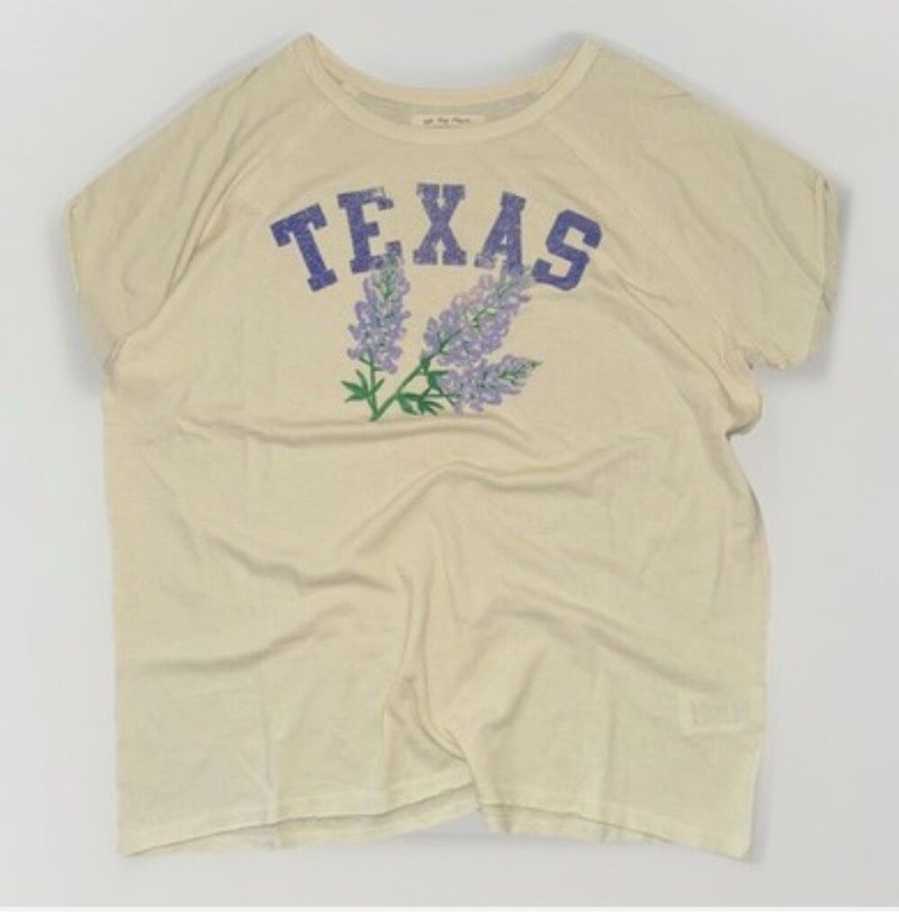 Free People We The Free Texas State Flower Bluebonnet Graphic Tee Cream M NEW - Picture 3 of 13